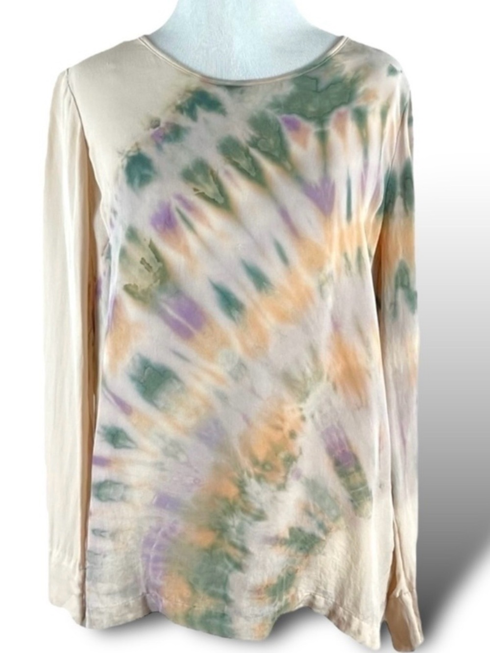 Raquel Allegra 100% Silk Blouse Tie Dye Ink Blot Size 1 Made in LA Nude Neutral